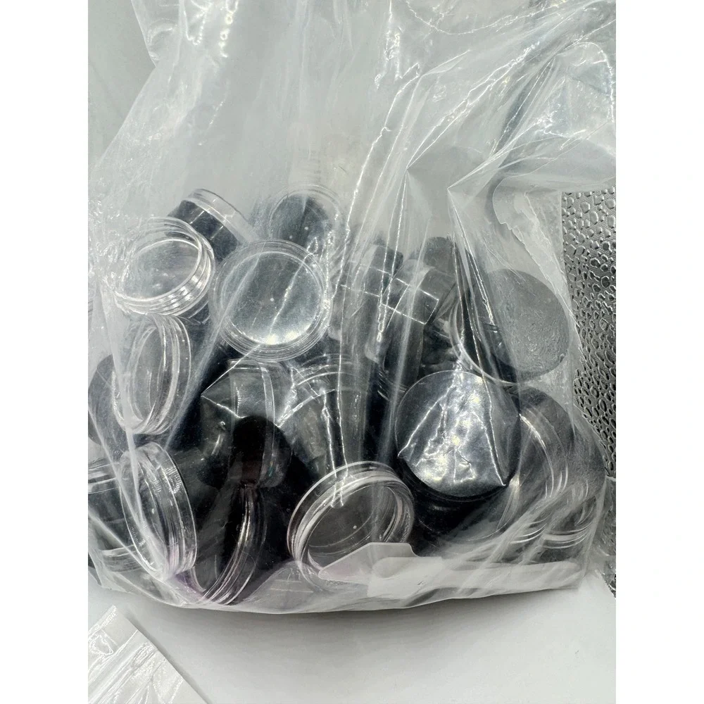 Bulk Empty Cosmetic Jars Clear and Black Lids with Spatulas Travel Sample Pots